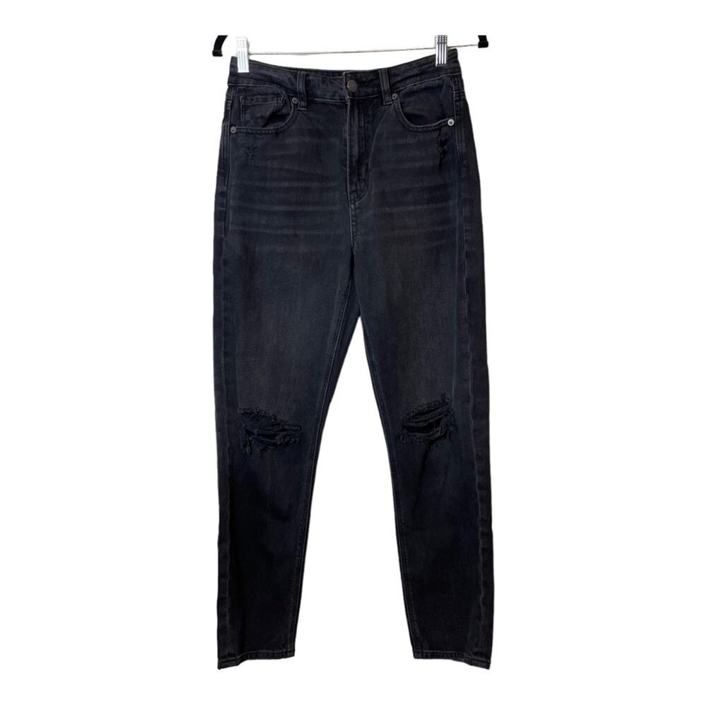American Eagle Mom Jeans Faded Black Ripped Destroyed Distressed 2 Regular